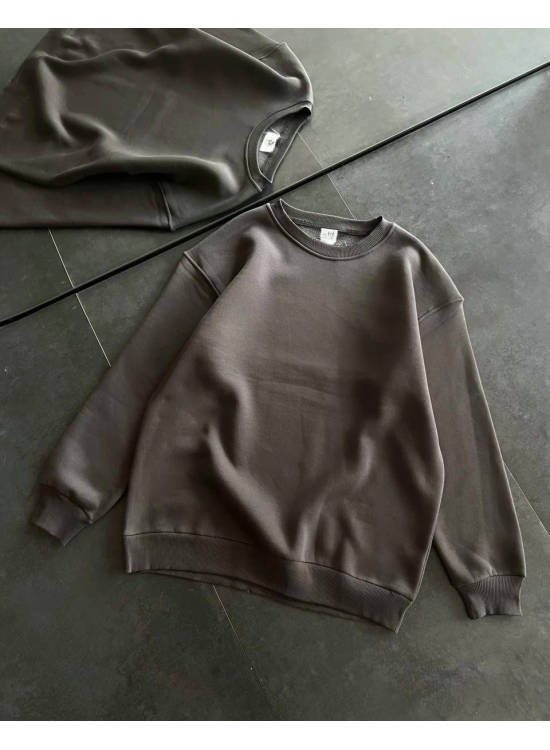 Kadın Bisiklet Yaka 3 İplik Pamuklu Basic SweatShirt - Füme Kadın Bisiklet Yaka 3 İplik Pamuklu Basic SweatShirt - Füme