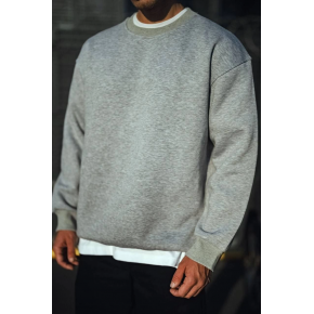 Erkek Kışlık Bisiklet Yaka 3 İplik Basic SweatShirt - Gri
