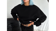 Kadın Bisiklet Yaka 3 İplik Pamuklu Basic SweatShirt - Siyah Kadın Bisiklet Yaka 3 İplik Pamuklu Basic SweatShirt - Siyah