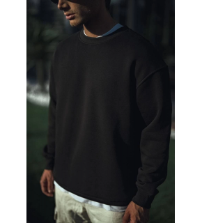 Erkek pamuklu Bisiklet Yaka 3 İplik Basic SweatShirt - Siyah