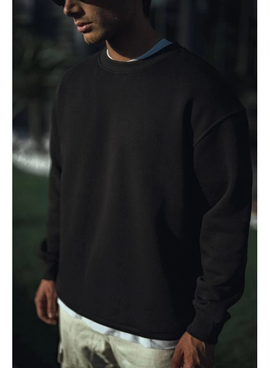 Erkek pamuklu Bisiklet Yaka 3 İplik Basic SweatShirt - Siyah Erkek pamuklu Bisiklet Yaka 3 İplik Basic SweatShirt - Siyah