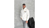 Erkek Kapüşonlu Kanguru Cepli Sweatshirt 3 İplik Pamuklu Baskılı Hoodie - Beyaz Erkek Kapüşonlu Kanguru Cepli Sweatshirt 3 İplik Pamuklu Baskılı Hoodie - Beyaz