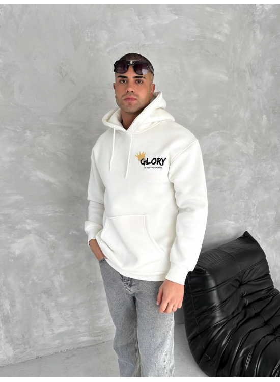 Erkek Kapüşonlu Kanguru Cepli Sweatshirt 3 İplik Pamuklu Baskılı Hoodie - Beyaz Erkek Kapüşonlu Kanguru Cepli Sweatshirt 3 İplik Pamuklu Baskılı Hoodie - Beyaz