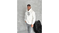 Erkek Kapüşonlu Kanguru Cepli Sweatshirt 3 İplik Pamuklu Baskılı Hoodie - Beyaz Erkek Kapüşonlu Kanguru Cepli Sweatshirt 3 İplik Pamuklu Baskılı Hoodie - Beyaz