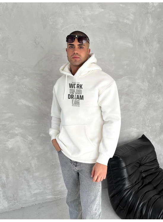 Erkek Kapüşonlu Kanguru Cepli Sweatshirt 3 İplik Pamuklu Baskılı Hoodie - Beyaz Erkek Kapüşonlu Kanguru Cepli Sweatshirt 3 İplik Pamuklu Baskılı Hoodie - Beyaz