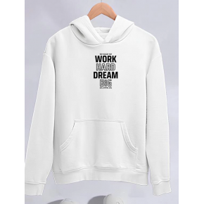 Kadın Oversize Kapüşonlu Cepli Baskılı 3 İplik Pamuklu Hoodie Sweatshirt - Beyaz