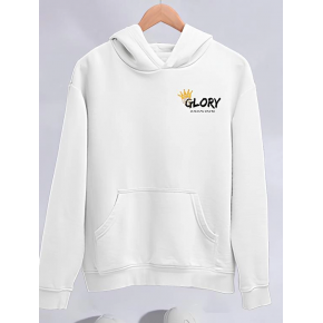 Kadın Oversize Kapüşonlu Kanguru Cepli Baskılı 3 İplik Pamuklu Sweatshirt Hoodie -   Beyaz