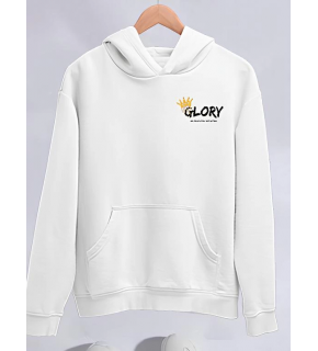 Kadın Oversize Kapüşonlu Kanguru Cepli Baskılı 3 İplik Pamuklu Sweatshirt Hoodie -   Beyaz