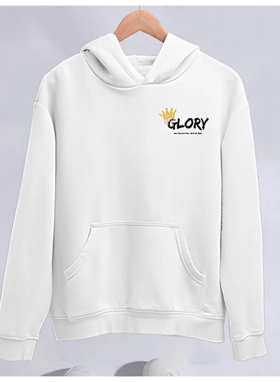 Kadın Oversize Kapüşonlu Kanguru Cepli Baskılı 3 İplik Pamuklu Sweatshirt Hoodie -   Beyaz
