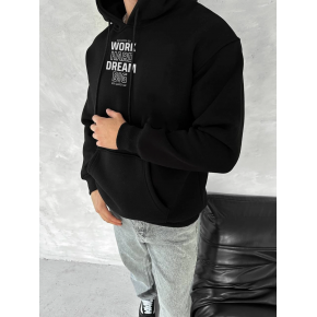 Erkek Kapüşonlu Kanguru Cepli Sweatshirt 3 İplik Pamuklu Baskılı Hoodie - Siyah