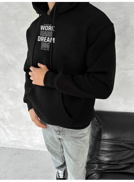 Erkek Kapüşonlu Kanguru Cepli Sweatshirt 3 İplik Pamuklu Baskılı Hoodie - Siyah Erkek Kapüşonlu Kanguru Cepli Sweatshirt 3 İplik Pamuklu Baskılı Hoodie - Siyah