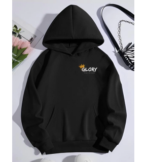 Kadın Oversize Kapüşonlu Kanguru Cepli Baskılı 3 İplik Pamuklu Sweatshirt Hoodie -   Siyah