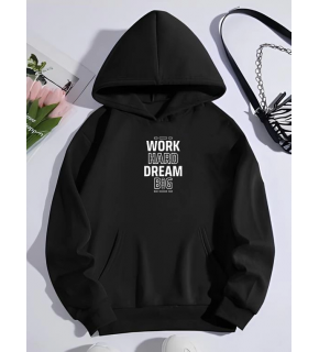 Kadın Oversize Kapüşonlu Cepli Baskılı 3 İplik Pamuklu Hoodie Sweatshirt - Siyah