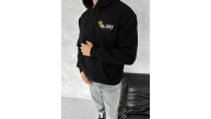 Erkek Kapüşonlu Kanguru Cepli Sweatshirt 3 İplik Pamuklu Baskılı Hoodie - Siyah Erkek Kapüşonlu Kanguru Cepli Sweatshirt 3 İplik Pamuklu Baskılı Hoodie - Siyah