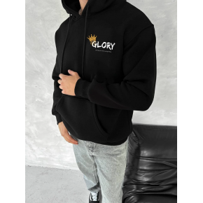 Erkek Kapüşonlu Kanguru Cepli Sweatshirt 3 İplik Pamuklu Baskılı Hoodie - Siyah