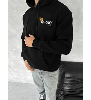 Erkek Kapüşonlu Kanguru Cepli Sweatshirt 3 İplik Pamuklu Baskılı Hoodie - Siyah
