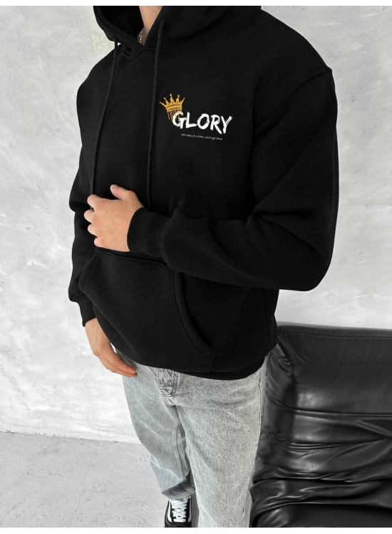 Erkek Kapüşonlu Kanguru Cepli Sweatshirt 3 İplik Pamuklu Baskılı Hoodie - Siyah Erkek Kapüşonlu Kanguru Cepli Sweatshirt 3 İplik Pamuklu Baskılı Hoodie - Siyah