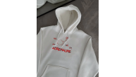 Kadın Oversize Kapüşonlu Cepli Baskılı 3 İplik Pamuklu Hoodie Sweatshirt - Beyaz