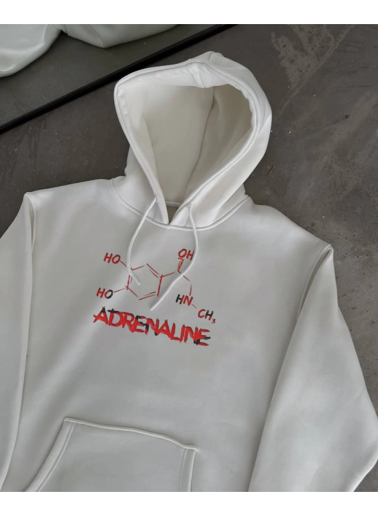 Kadın Oversize Kapüşonlu Cepli Baskılı 3 İplik Pamuklu Hoodie Sweatshirt - Beyaz