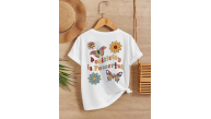 Kız Çocuk Bisiklet Yaka Baskılı T-Shirt - Beyaz Kız Çocuk Bisiklet Yaka Baskılı T-Shirt - Beyaz