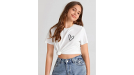 Kız Çocuk Bisiklet Yaka Baskılı T-Shirt - Beyaz Kız Çocuk Bisiklet Yaka Baskılı T-Shirt - Beyaz