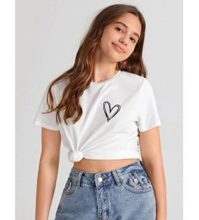 Kız Çocuk Bisiklet Yaka Baskılı T-Shirt - Beyaz