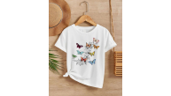 Kız Çocuk Bisiklet Yaka Baskılı T-Shirt - Beyaz Kız Çocuk Bisiklet Yaka Baskılı T-Shirt - Beyaz