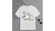 Kız Çocuk Bisiklet Yaka Baskılı T-Shirt - Beyaz Kız Çocuk Bisiklet Yaka Baskılı T-Shirt - Beyaz