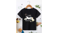 Kız Çocuk Bisiklet Yaka Baskılı T-Shirt - Siyah Kız Çocuk Bisiklet Yaka Baskılı T-Shirt - Siyah