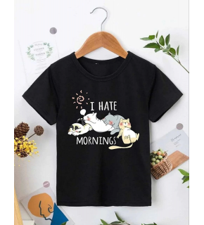 Kız Çocuk Bisiklet Yaka Baskılı T-Shirt - Siyah