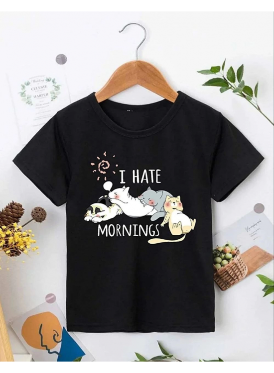 Kız Çocuk Bisiklet Yaka Baskılı T-Shirt - Siyah Kız Çocuk Bisiklet Yaka Baskılı T-Shirt - Siyah