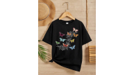 Kız Çocuk Bisiklet Yaka Baskılı T-Shirt - Siyah Kız Çocuk Bisiklet Yaka Baskılı T-Shirt - Siyah