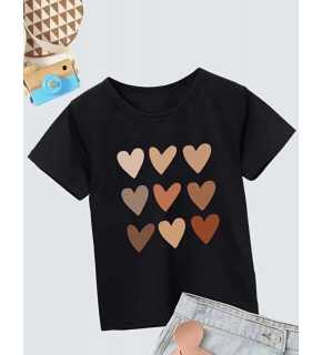 Kız Çocuk Bisiklet Yaka Baskılı T-Shirt - Siyah