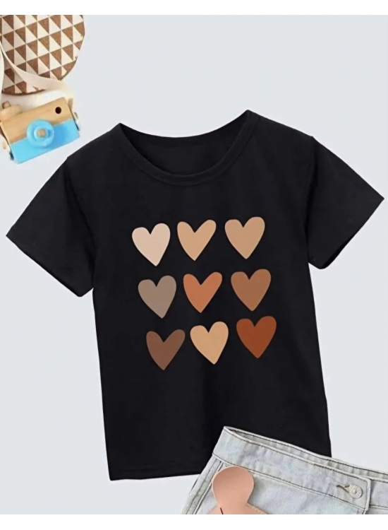 Kız Çocuk Bisiklet Yaka Baskılı T-Shirt - Siyah Kız Çocuk Bisiklet Yaka Baskılı T-Shirt - Siyah