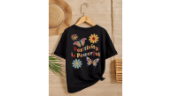 Kız Çocuk Bisiklet Yaka Baskılı T-Shirt - Siyah Kız Çocuk Bisiklet Yaka Baskılı T-Shirt - Siyah