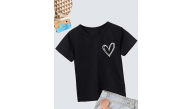 Kız Çocuk Bisiklet Yaka Baskılı T-Shirt - Siyah Kız Çocuk Bisiklet Yaka Baskılı T-Shirt - Siyah