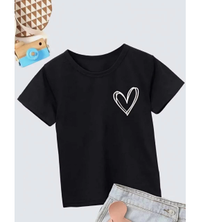 Kız Çocuk Bisiklet Yaka Baskılı T-Shirt - Siyah