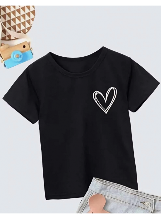 Kız Çocuk Bisiklet Yaka Baskılı T-Shirt - Siyah Kız Çocuk Bisiklet Yaka Baskılı T-Shirt - Siyah