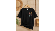Kız Çocuk Bisiklet Yaka Baskılı T-Shirt - Siyah Kız Çocuk Bisiklet Yaka Baskılı T-Shirt - Siyah