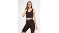Kolsuz Sporcu Baskılı Crop - Kahve