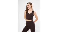 Kolsuz Sporcu Baskılı Crop - Kahve