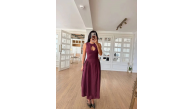 Kolsuz Uzun Kabardin Elbise - Bordo Kolsuz Uzun Kabardin Elbise - Bordo