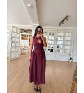 Kolsuz Uzun Kabardin Elbise - Bordo