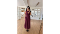 Kolsuz Uzun Kabardin Elbise - Bordo Kolsuz Uzun Kabardin Elbise - Bordo