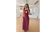 Kolsuz Uzun Kabardin Elbise - Bordo Kolsuz Uzun Kabardin Elbise - Bordo