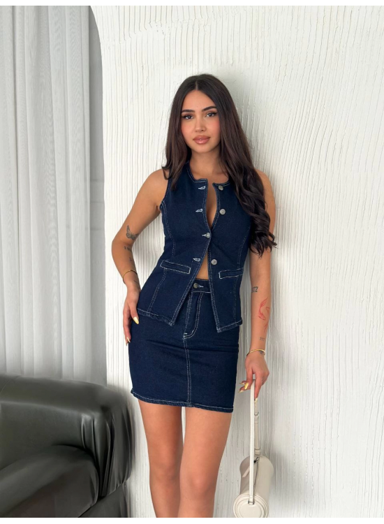 Kot Jeans Etekli ikili Takım - Lacivert Kot Jeans Etekli ikili Takım - Lacivert