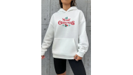Yılbaşı Merry Christmas Baskılı Oversize Kapüşonlu Sweatshirt Hoodie - Beyaz Yılbaşı Merry Christmas Baskılı Oversize Kapüşonlu Sweatshirt Hoodie - Beyaz