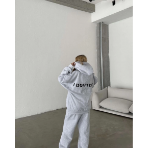 Kadın Nakış İşlemeli 3 İplik Pamuklu Sweat Alt-Üst Takım- Gri