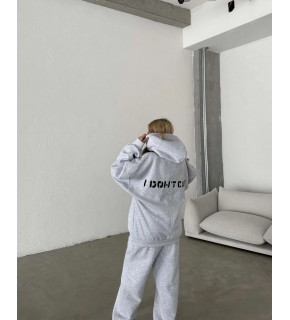 Kadın Nakış İşlemeli 3 İplik Pamuklu Sweat Alt-Üst Takım- Gri