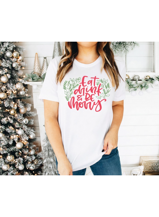 Yılbaşı Noel Baskılı Kısa Kollu Oversize Bisiklet Yaka T-shirt - Beyaz Yılbaşı Noel Baskılı Kısa Kollu Oversize Bisiklet Yaka T-shirt - Beyaz